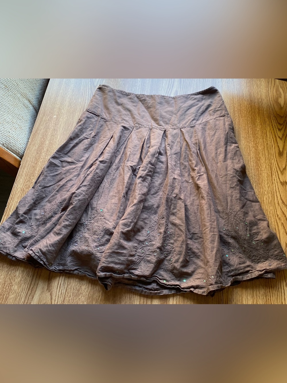Vintage Y2K B.U.M. Equipment Brown Embroidered Midi Skirt Large 100% Cotton